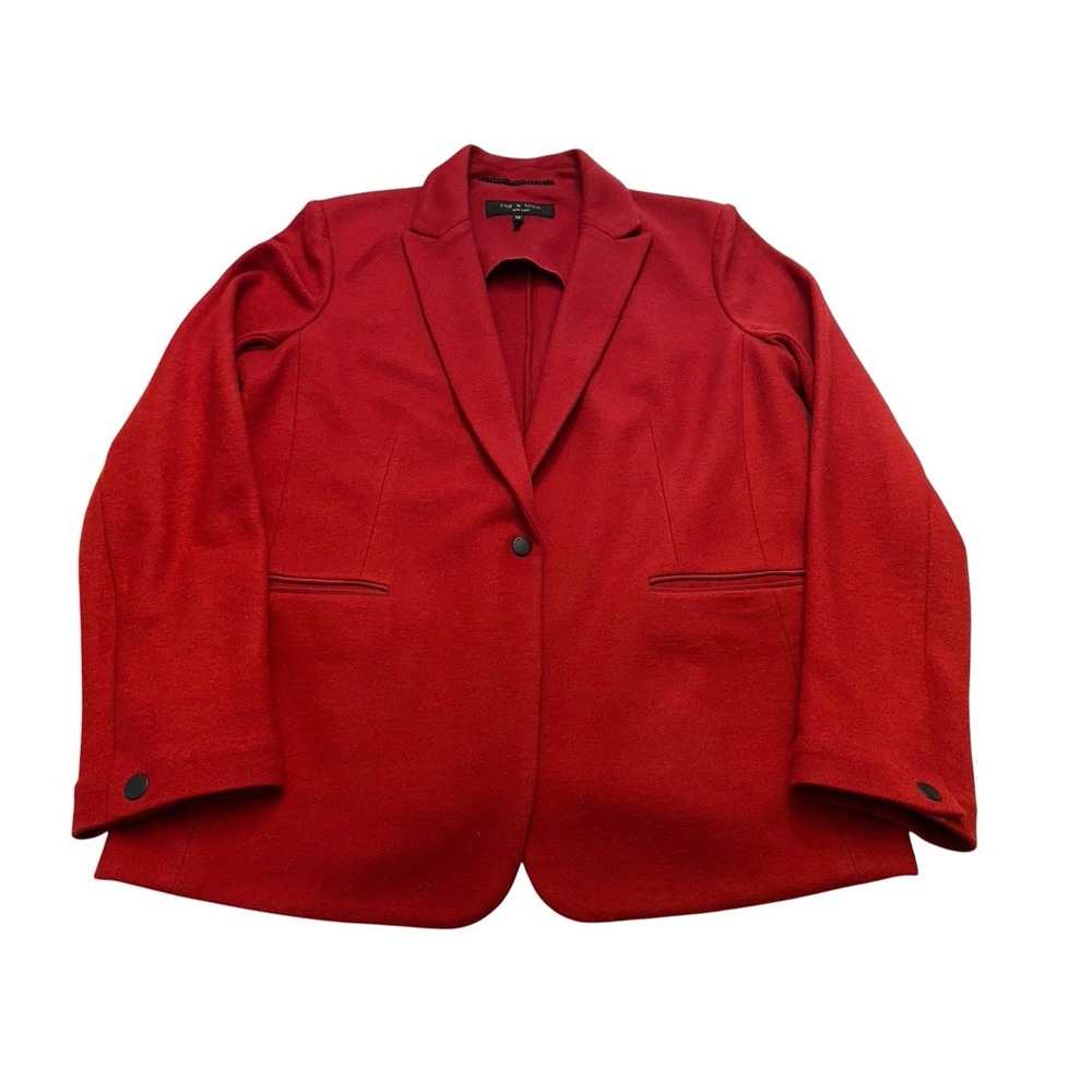 Rag & Bone Womens Red 100% Wool Blazer Jacket Snap Closure Size 12 Made in USA